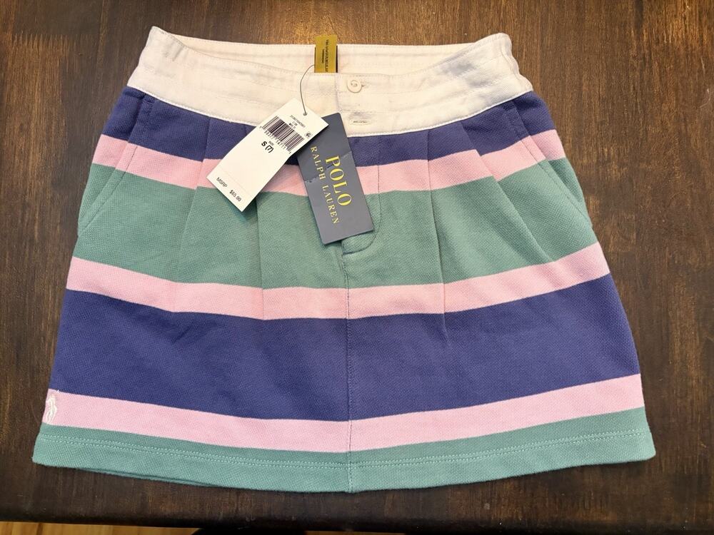 Y-12 POLO RALPH LAUREN Striped Cotton Rugby Skirt - Girls Size Small 7 NWT $69